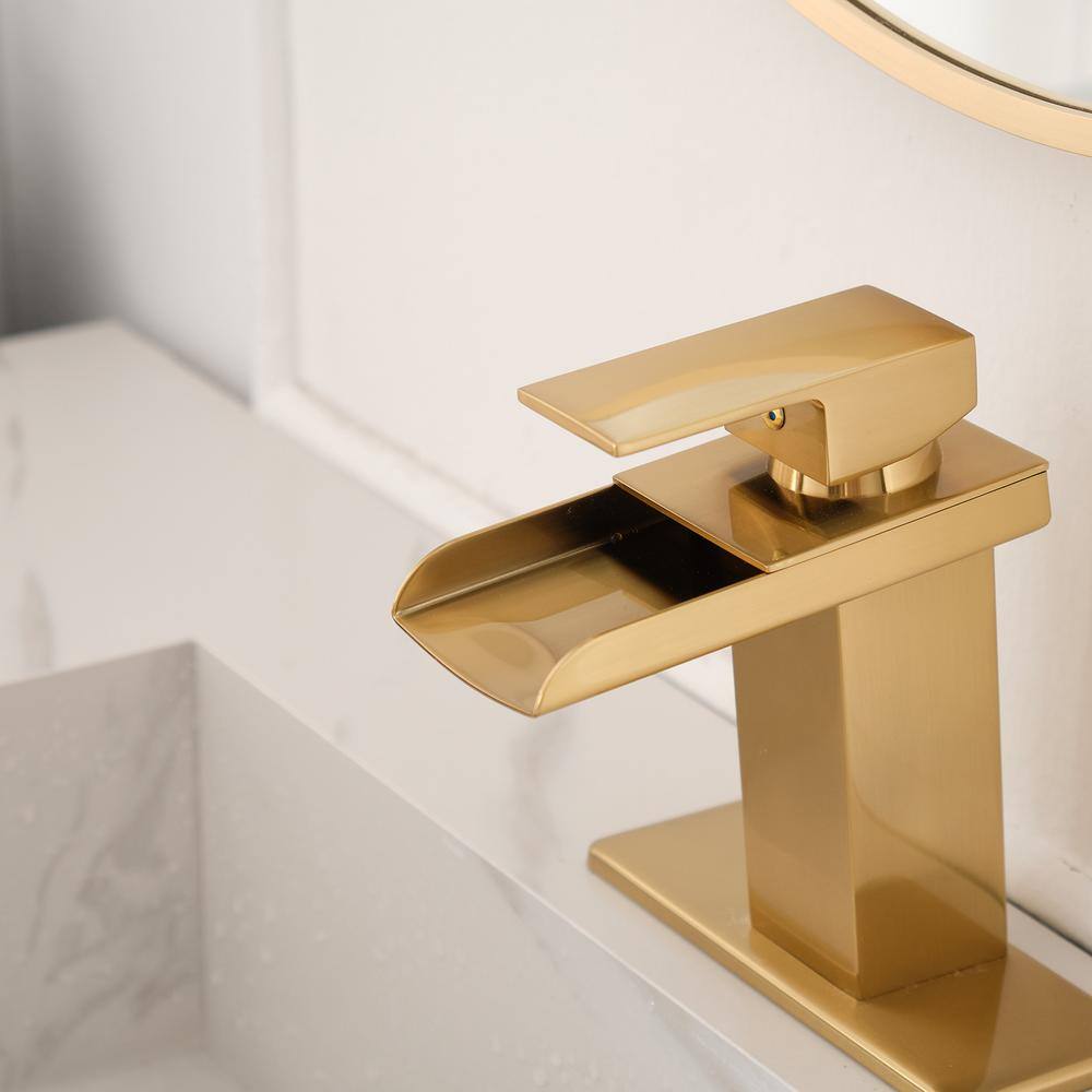 Brushed Gold Brass Single Handle Waterfall Bathroom Faucet