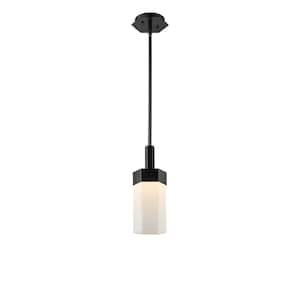 Claverack 100-Watt 1 Light Matte Black Shaded Pendant Light with Frosted glass Frosted Glass Shade