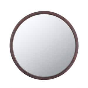 19.75 in. W x 19.75 in. H Small Round Wood Framed Wall Bathroom Vanity Mirror in Brown