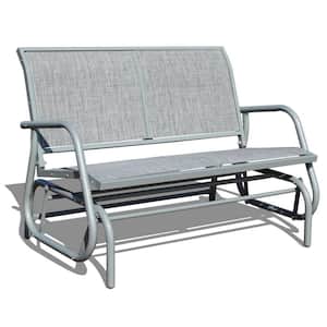 2-Person Gray Metal Outdoor Glider Bench Armchair Backyard