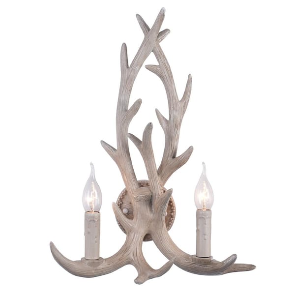 Y'INSP 13.98 in. 2-Light Matte White Farmhouse Rustic Style Armed Sconce Wall Sconce with No Shade