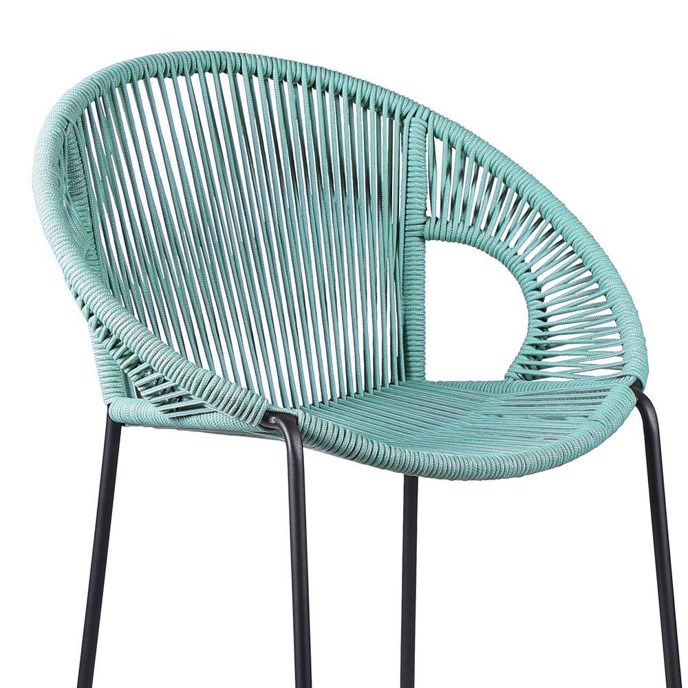 Modern Blue Regatta Rope & Steel Counter Stool, 25" Width