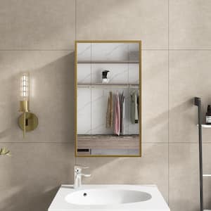 16 in. W x 28 in. H Rectangular Iron Medicine Cabinet with Mirror in Gold
