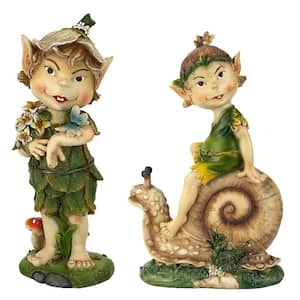 Pixie Pete and Pixie Perry Elfin Gnome Garden Statue Set (2-Piece)