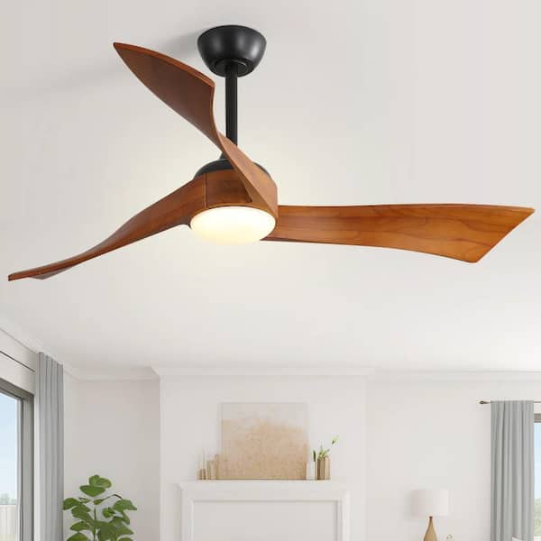 52 in. Integrated Dimmable LED Indoor/Outdoor Black Ceiling Fan with Light Kit and Remote Control