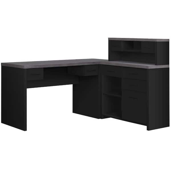 HomeRoots 59 in. Grey L-Shape Computer Desk With 8-Drawers