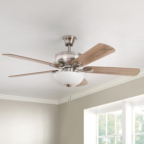 Rothley II 52 in. Indoor LED Brushed Nickel Ceiling Fan with Light Kit, Downrod, Reversible Motor and Reversible Blades