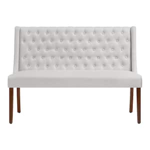 53 in. Biscuit Upholstered Tufted Dining Bench with Walnut Wood Finish