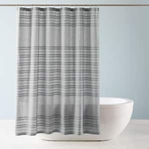 Sophia Textured Cotton Stripe 70 in. x 72 in. Shower Curtain in Charcoal Grey