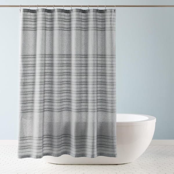TOWN & COUNTRY LIVING Sophia Textured Cotton Stripe 70 in. x 72 in. Shower Curtain in Charcoal Grey