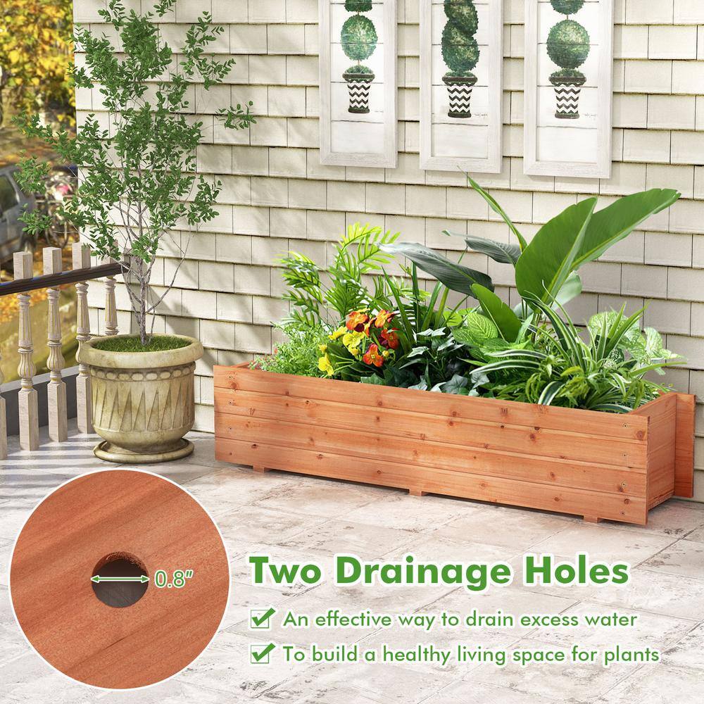 Natural Fir Wood Outdoor Raised Planter Box with Drainage Holes