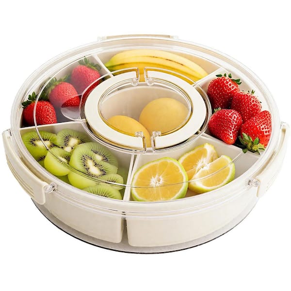 Esepony 11.6 in. 6-Compartment Divided Serving Tray with Lid and