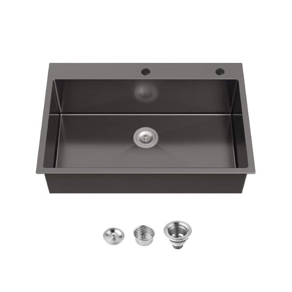 Undermount Sink 33 in. x 22 in. Single Bowl 20-Gauge Stainless Steel Overmount Handmade Sink in Black w/ Drain and Hook price history on PriceWatchPro