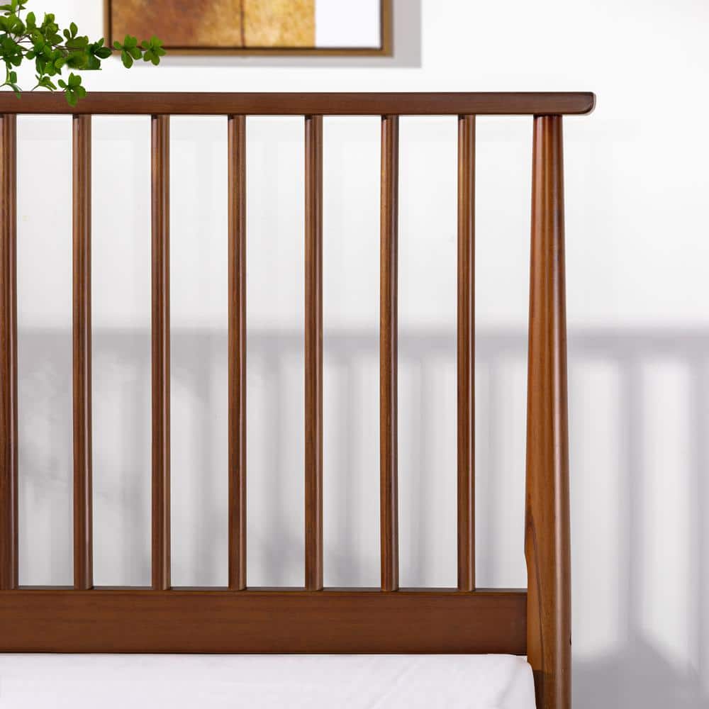 Elegant Mid-Century King Platform Bed with Wood Spindle Headboard