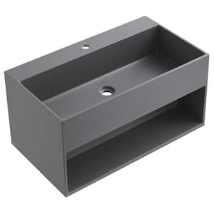 36 in. Wall-Mount Bathroom Solid Surface Vanity with Storage Space in Matte Gray