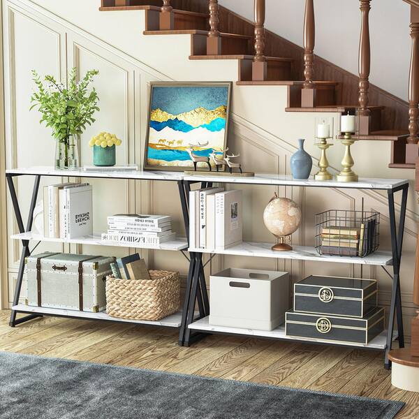 Tribesigns Catalin 40 In White Wood 3 Tier Console Table Behind Sofa Couch With Storage Shelves Ct J0041 White Wood 3 Tier Console Table, Long Behind Sofa Console Table