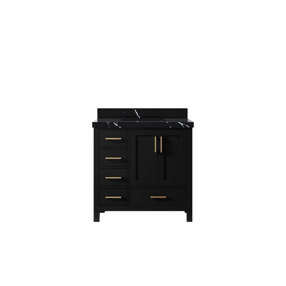 Malibu 36 in. W x 22 in. D x 36 in. H Single Sink Bath Vanity Center in Black with 2 in. Calacatta Black Top price history on PriceWatchPro