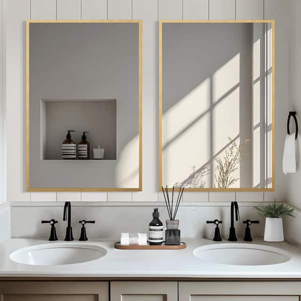 Dovelina 24 in. W x 36 in. H Rectangle Wall Mirror Gold Metal Framed Bathroom Vanity Mirror (Set of 2)