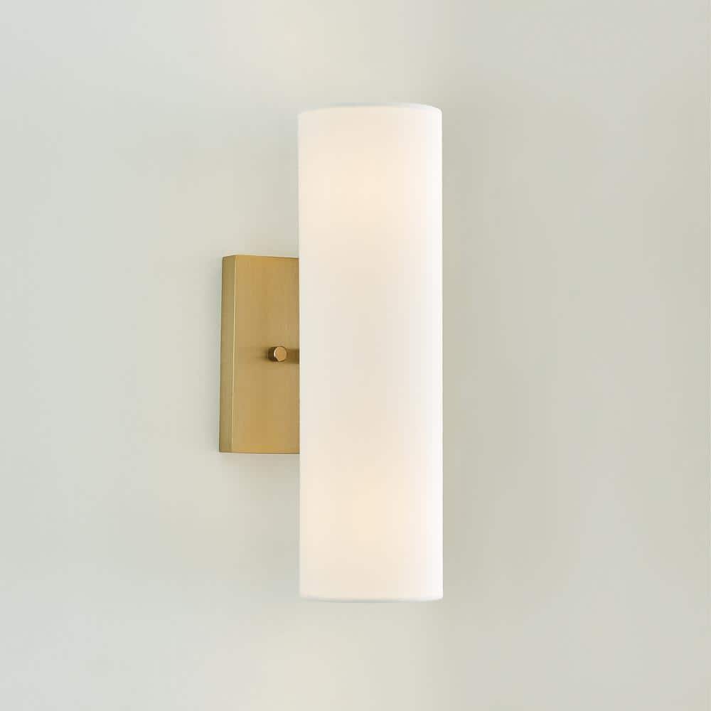 White Frosted Glass Brass Tube-Shaped Wall Sconce