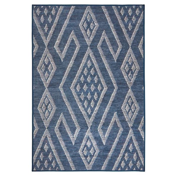 DASH & ALBERT Guthrie Machine Washable Navy 4 ft. x 6 ft. Indoor Area ...