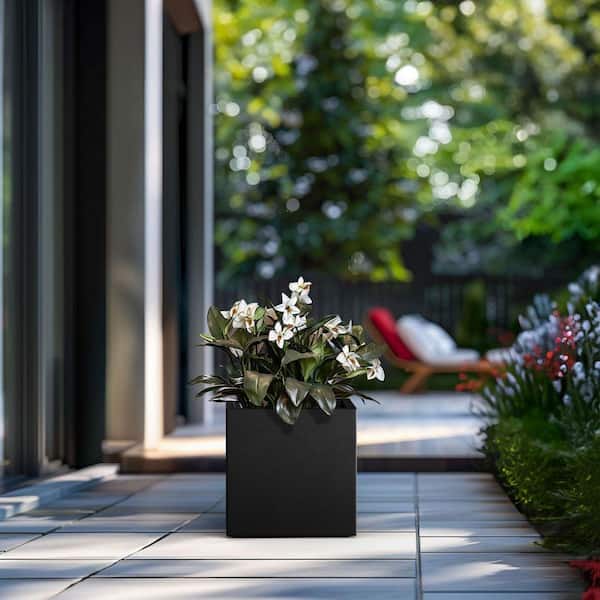 12 in. Medium Charcoal Black Concrete Square planter / Pot with drainage holes
