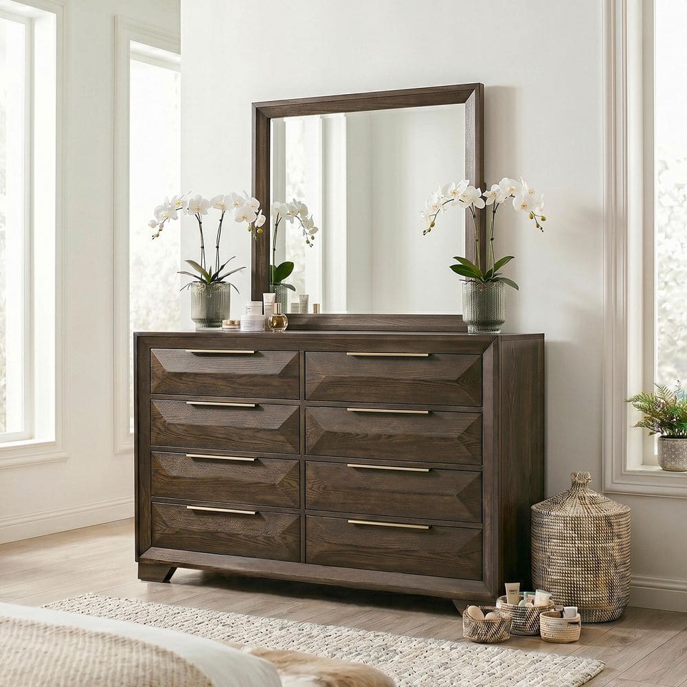 espresso brown dresser Baxton Studio Cormac Modern and Contemporary Espresso Brown Finished Wood and Gold Metal 8-Drawer Dresser