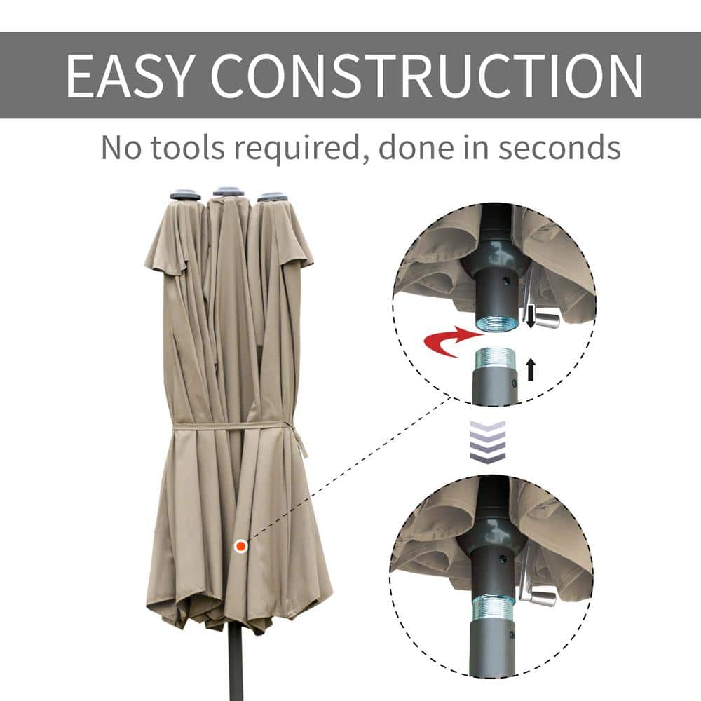 Off-White Steel Rectangular Outdoor Patio Umbrella with Manual Lift