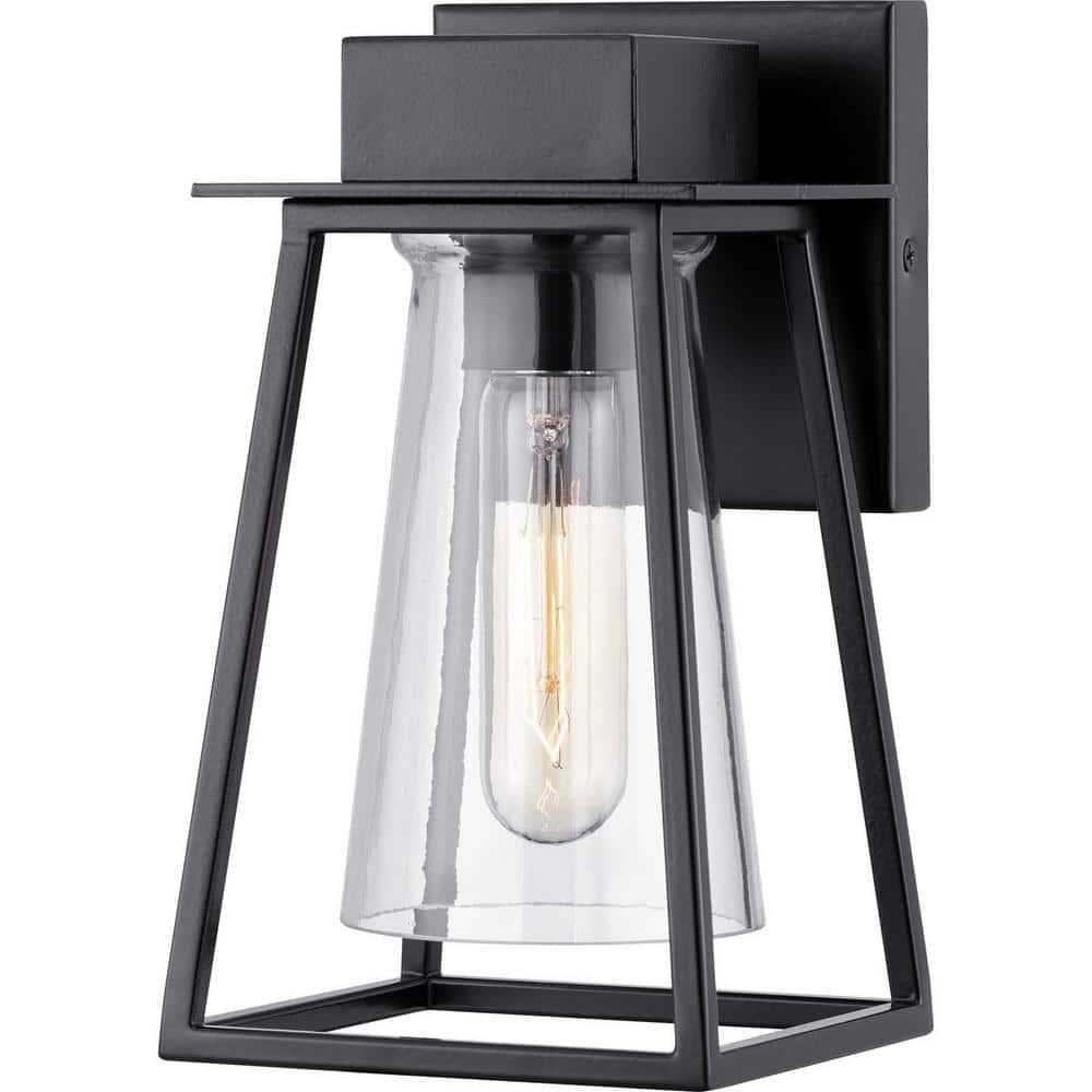 Raineville 1-Light 9 in. Matte Black Outdoor Wall Lantern with Clear Glass