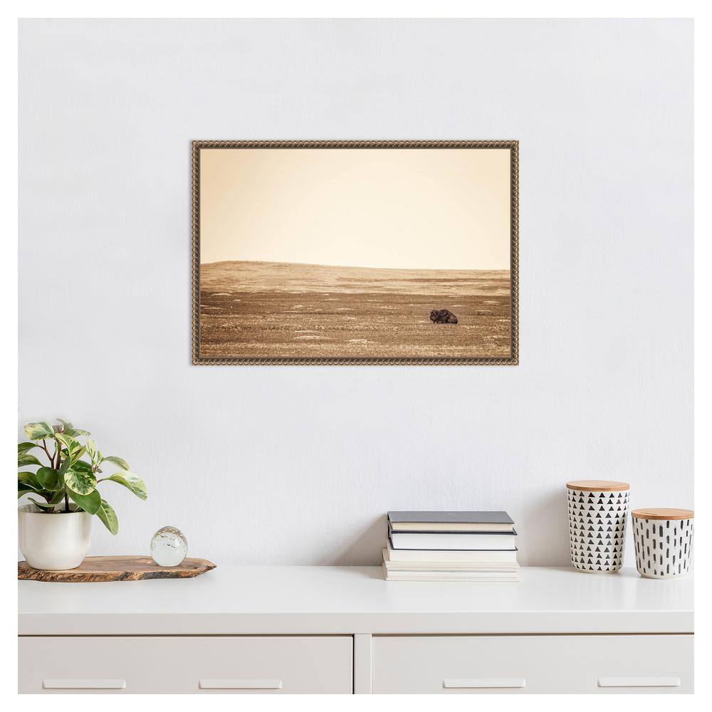 Sepia Bison Landscape Framed Canvas Wall Art 23 x 16