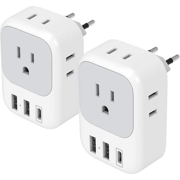 phyfalip 4-Outlet Travel Plug Adapter with 3 USB Port in White Gray