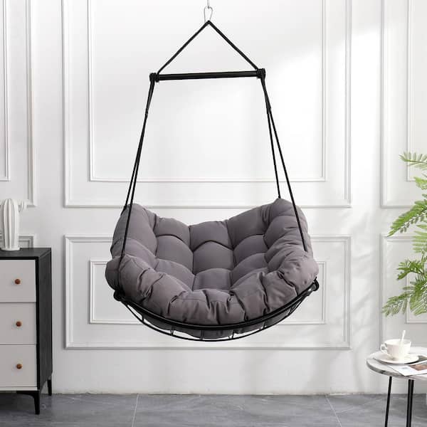 Nestfair 3.12 ft. Outdoor Indoor Hammock Chair with Gray Cushion without Stand