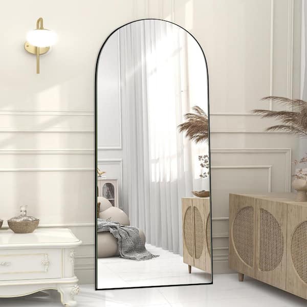 Sxiawe 24 in. W x 71.2 in. H Arched Black Wooden Frame Oversized Classic Wall Mounted Floor Mirror