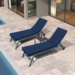 22.05 in. W x 2.76 in. H Replacement Patio Outdoor Chaise Lounge Chair Seat Cushion in Navy Blue (2-Pieces)