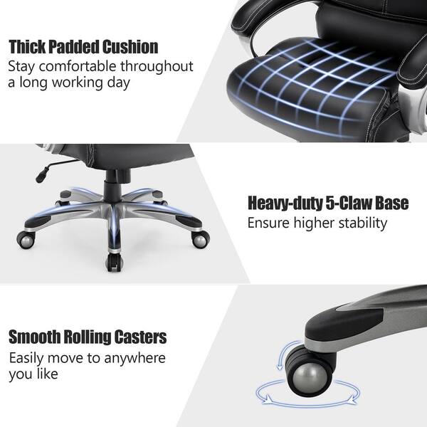 Costway Adjustable Office Desk Chair Ergonomic Executive Chair with Padded  Headrest Armrest