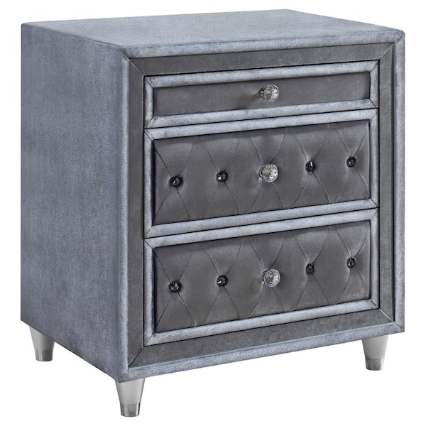 Coaster Antonella 3-drawer Upholstered Nightstand Grey