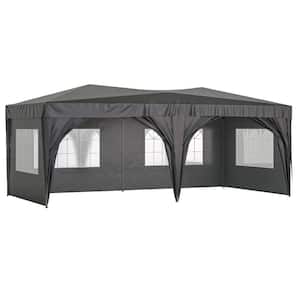 10 ft. x 20 ft. Black Outdoor Portable Folding Party Tent, Pop Up Canopy Tent with 6 Removable Sidewalls and Carry Bag