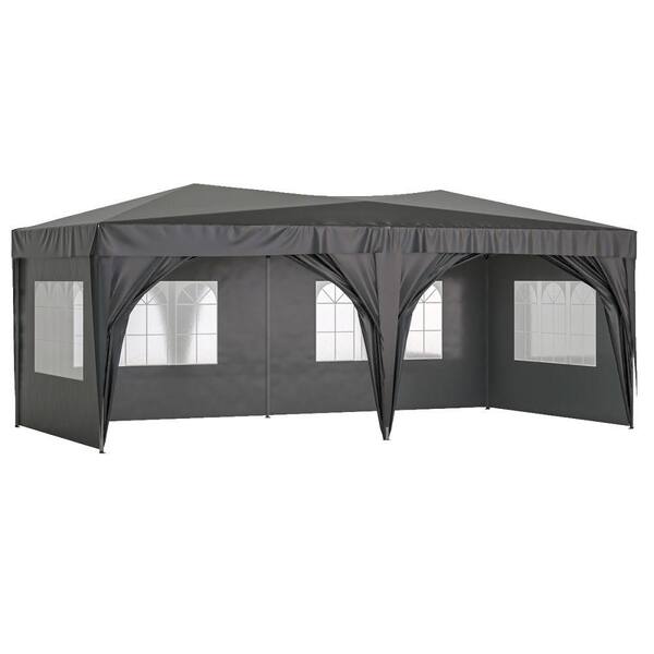 Amucolo 10 ft. x 20 ft. Black Outdoor Portable Folding Party Tent, Pop Up Canopy Tent with 6 Removable Sidewalls and Carry Bag