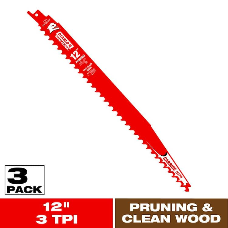 DIABLO 12 in. 3 TPI Demo Demon Carbide Teeth Reciprocating Saw Blades for Pruning and Clean Wood