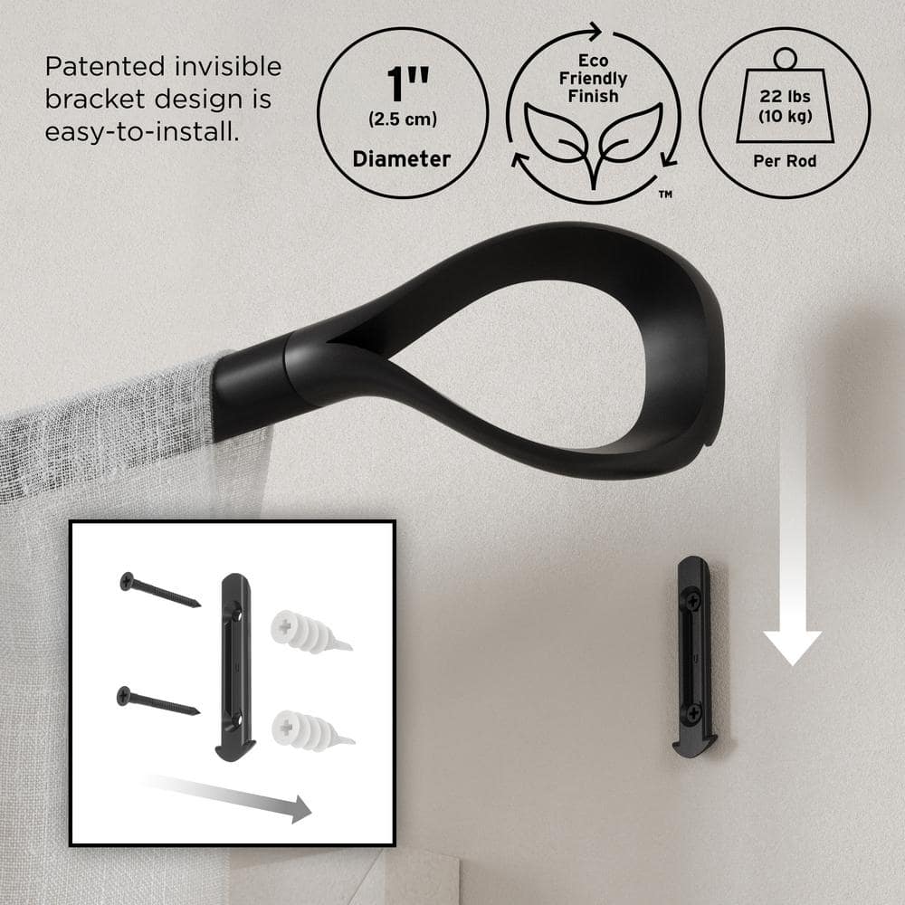 Matte Black Adjustable Loop Curtain Rod 42-120 Inch