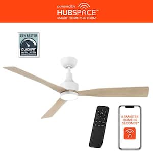 Ryland 52 in. Smart Indoor/Outdoor Matte White Ceiling Fan with Adjustable White LED with Remote Powered by Hubspace