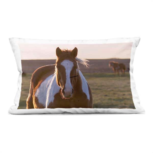 Spotted Horse in Rural Countryside Brown Abstract Polyester 14 in. X 20 in. Throw Pillow