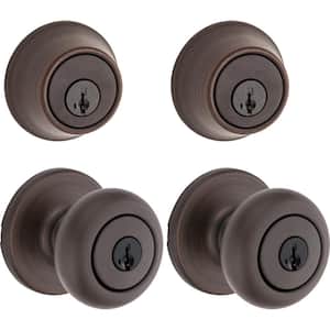 Cove Venetian Bronze Entry Door Knob and Single-Cylinder Deadbolt Project Pack Featuring SmartKey and Microban