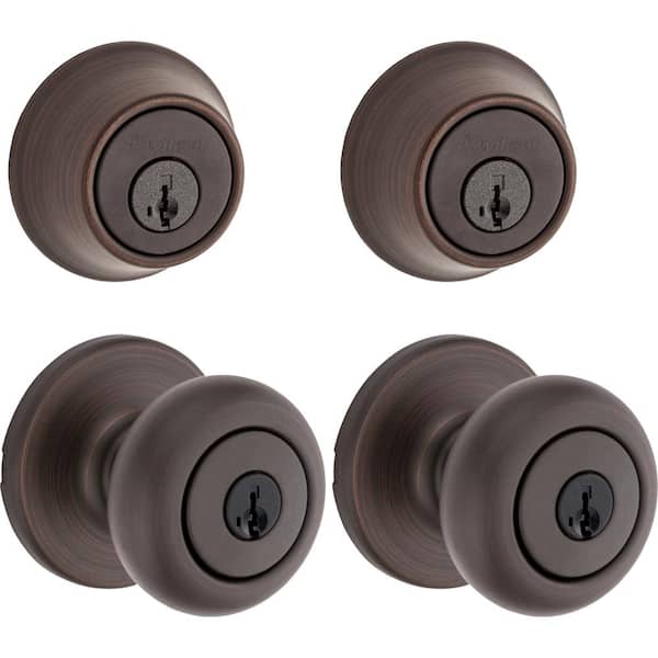 Kwikset Cove Venetian Bronze Keyed Entry Door Knob and Single Cylinder Deadbolt Project Pack featuring SmartKey and Microban