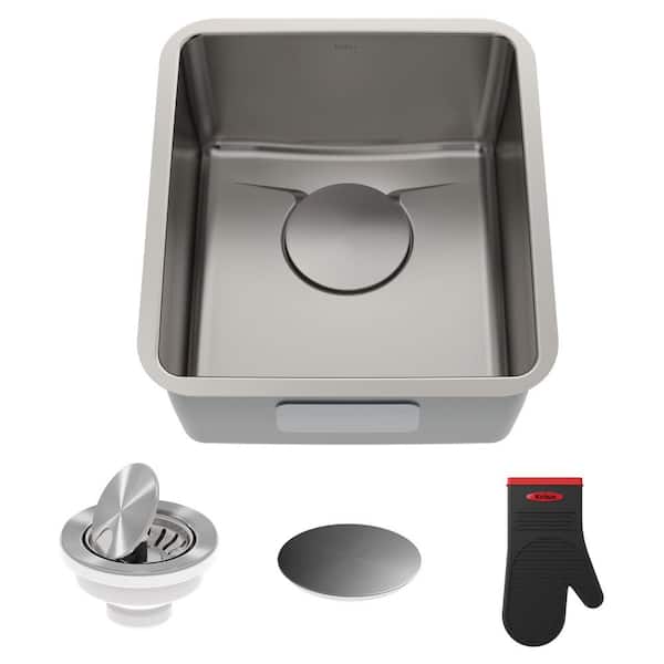 KRAUS Dex 17 in. Undermount Single Bowl 16 Gauge Stainless Steel Kitchen Sink with Accessories