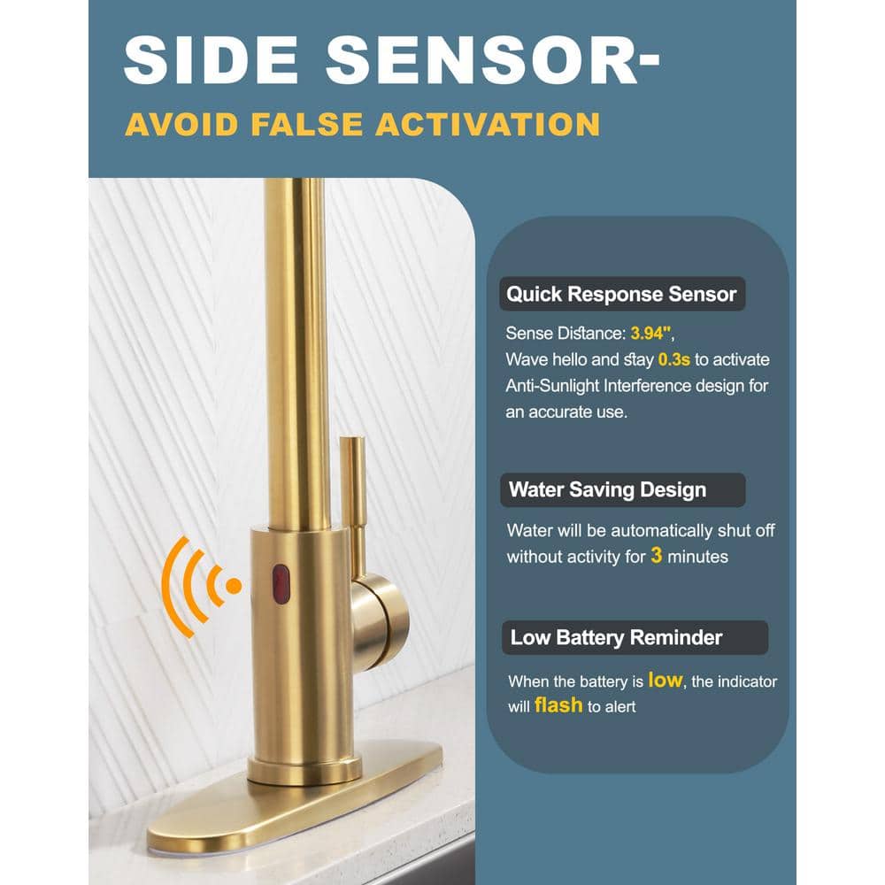 Gold Stainless Steel Touchless Pull-Down Kitchen Faucet with Spray