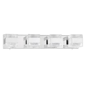 CUBIX 28 in. 4 Light Chrome, Clear Vanity Light with Clear Glass Shade