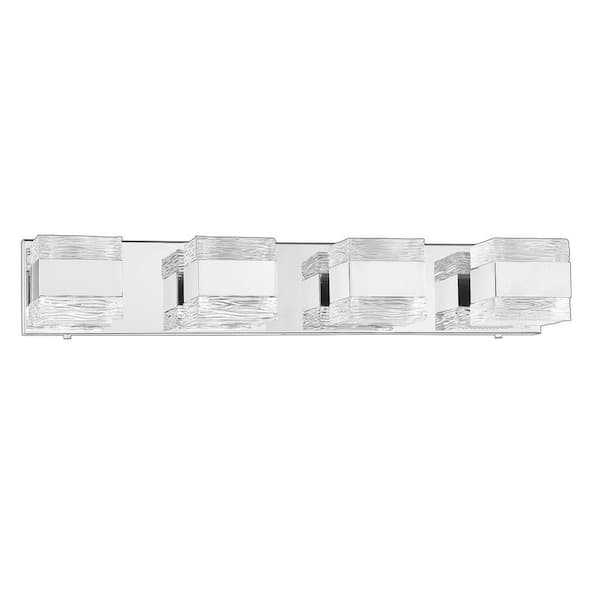 Kendal Lighting CUBIX 28 in. 4 Light Chrome, Clear Vanity Light with Clear Glass Shade