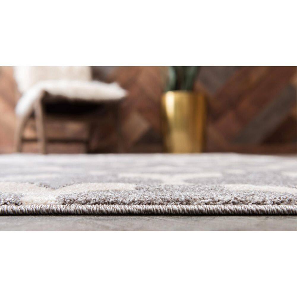 Elegant Dark Grey Trellis Square Washable Rug