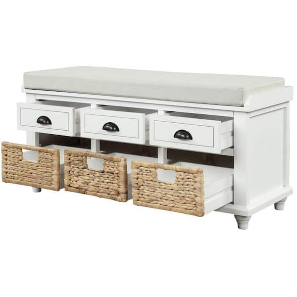 Huluwat 42 in. D x 15 in. W x 19 in. H White Wood Shoe Storage Bench ...