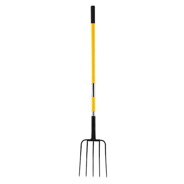 5-Tine Garden Fork with Fiberglass Handle, Y-Grip Steel Spading Fork for Hay, 57.09 in. Garden Fork, Digging Tool